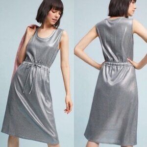 Anthropology DOLAN Metallic Gray Knit Shift Midi Dress SZ M